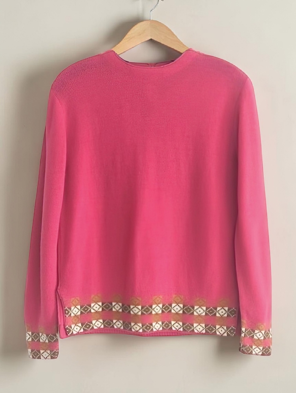 Vintage WoolGarland Sheltie Mist Crew Neck Sweater Long Sleeves Decorative Hem